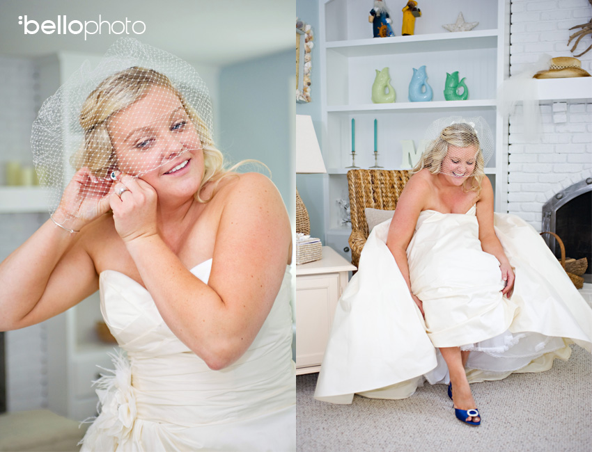 bride putting on earrings