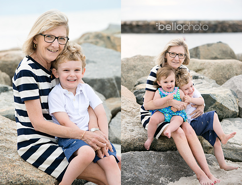 grandmother with kids at beach