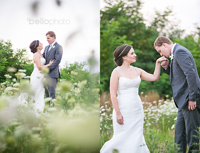 bride & groom in a field of flowers