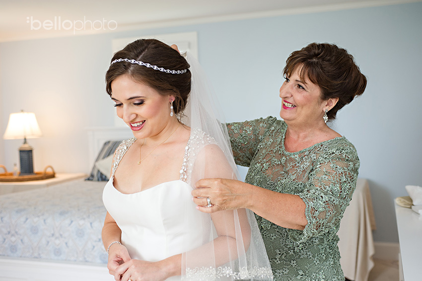 mom helping bride with veil, wychmere wedding