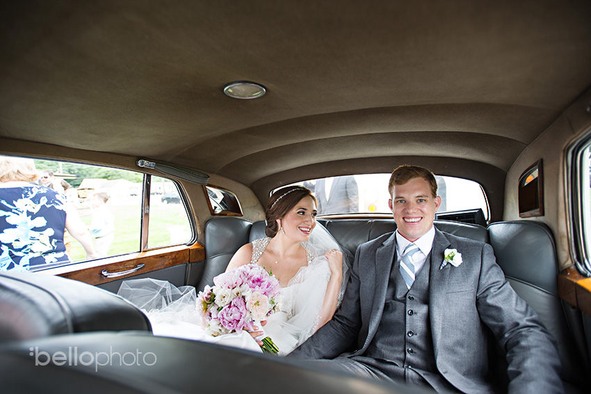 bride & groom in rolls royce