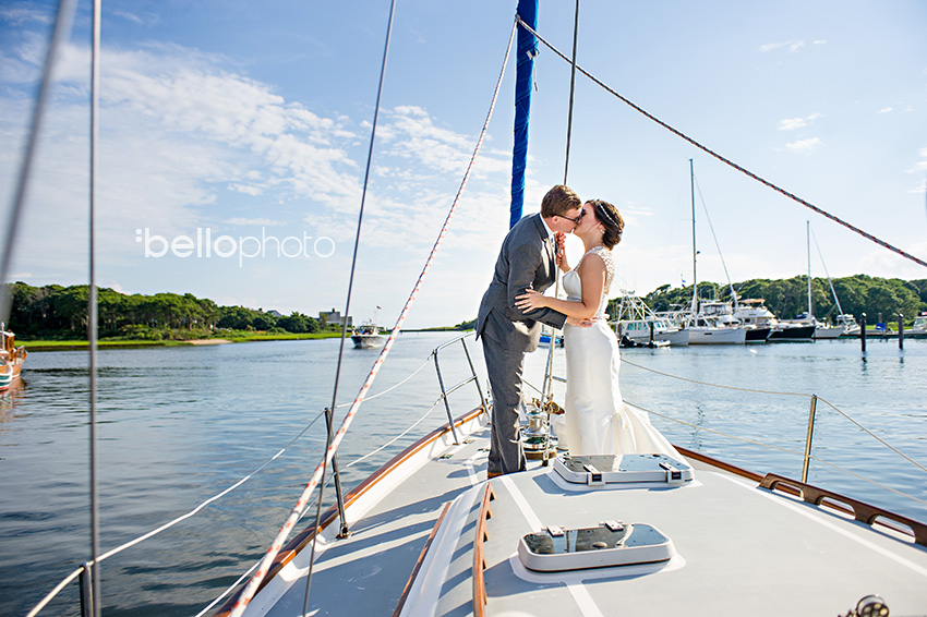 bride & groom on sailboat