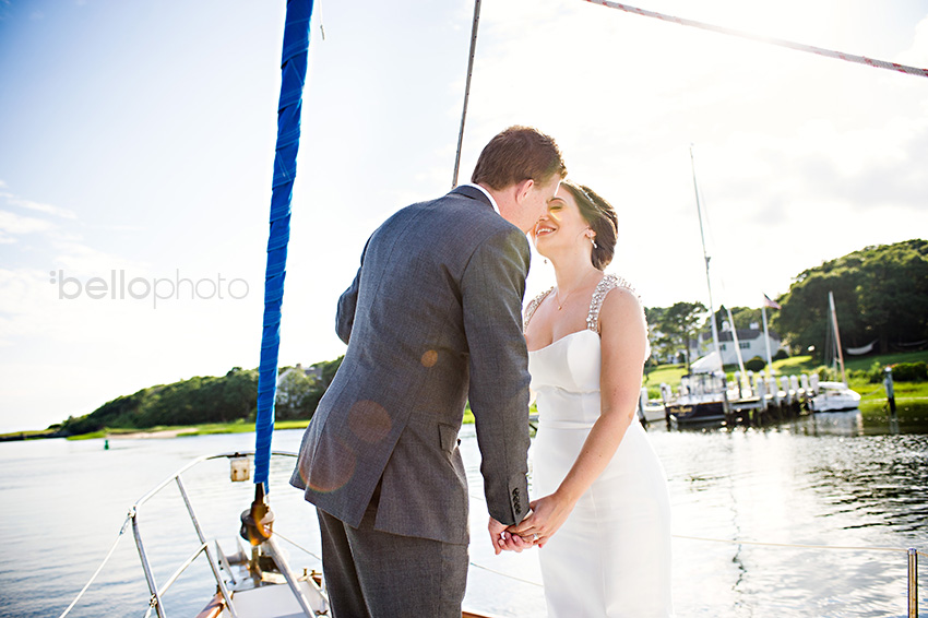 bride & groom on sailboat