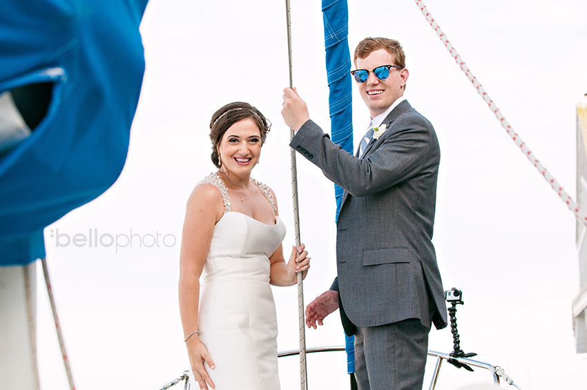 bride & groom on sailboat