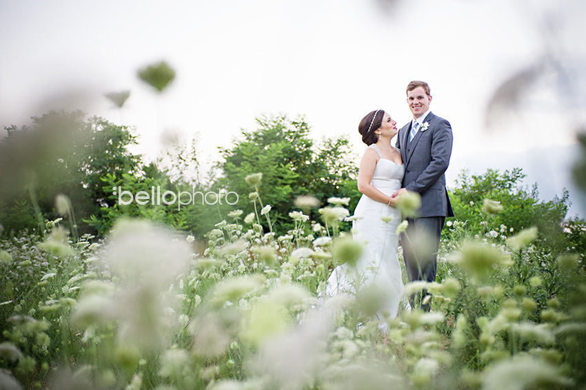 bride & groom in a field of flowers