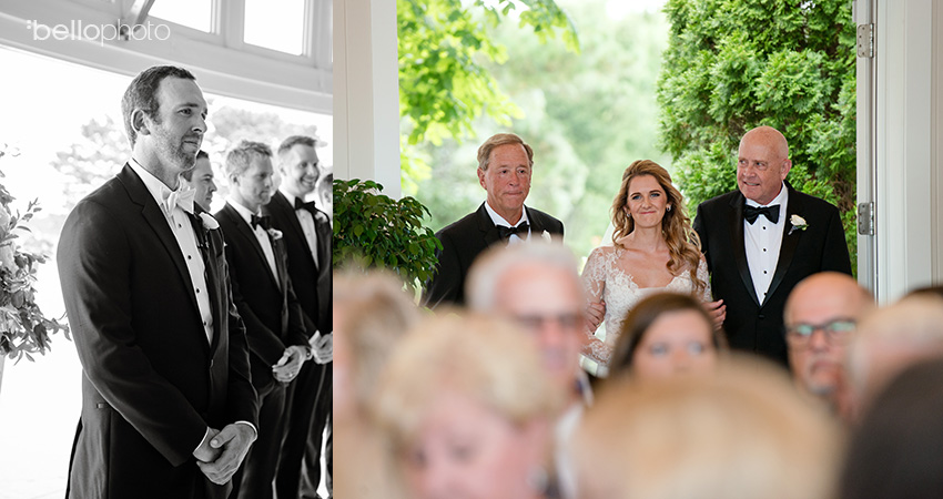bride walks down aisle at Wequassett wedding