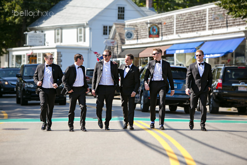 groomsmen walking down main street in Chatham