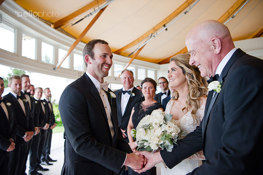 Father hands off bride to groom at Wequassett wedding