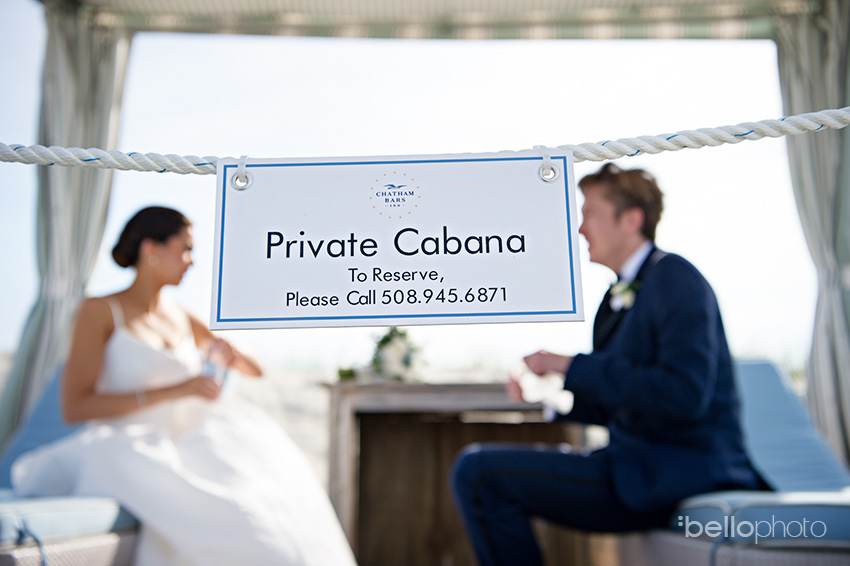 chatham bars inn wedding bride & groom in cabana