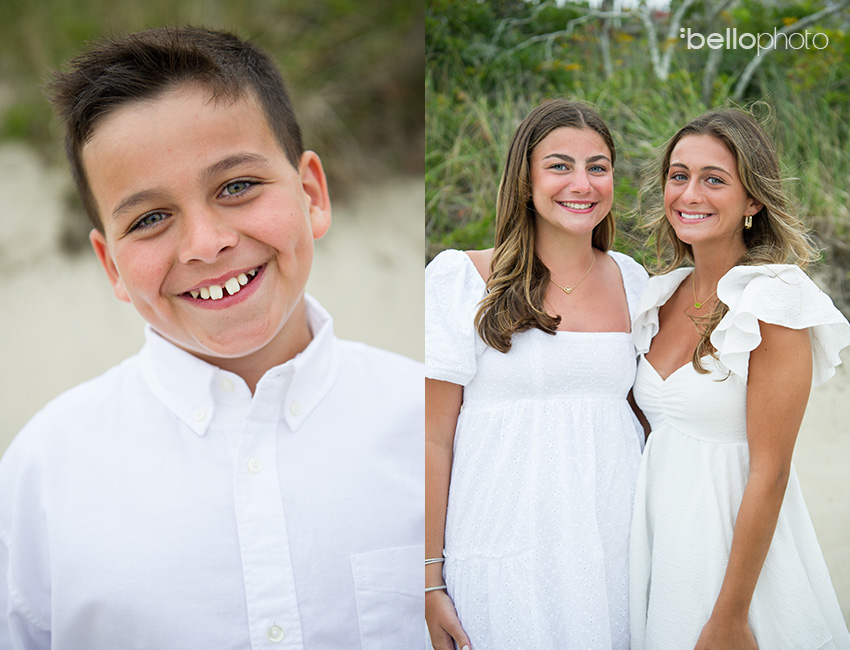 boy close up and sisters at the beach