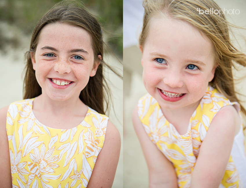 adorable girls in yellow dresses at the beach