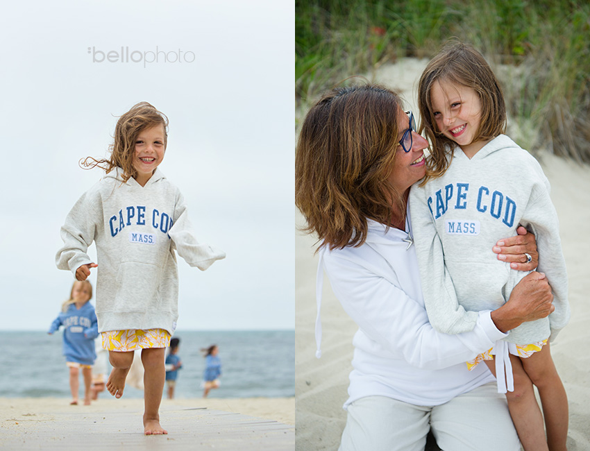 cape cod sweatshirts, crazy cute girl running at beach and snuggling with grandma