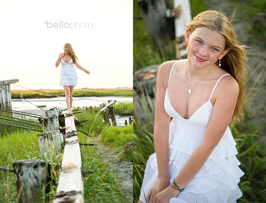 beautiful girl playing at beach, Cape Cod senior portrait