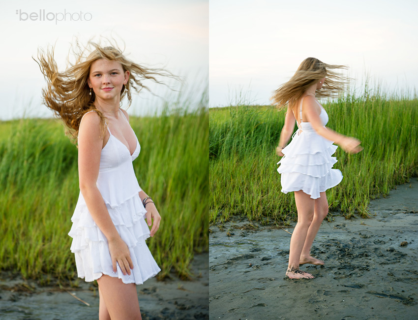 beautiful girl spinning at sunset, beautiful girl at sunset standing in beach grass, beautiful girl playing at beach, Cape Cod senior portrait